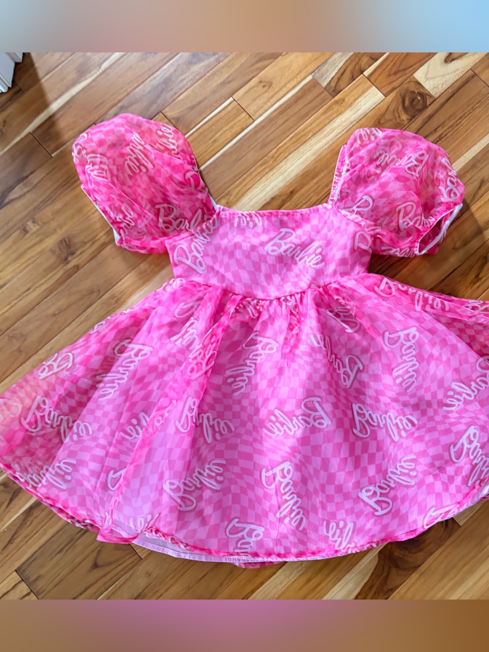 Barbie Hot Pink Logo Puff-Sleeve Party Dress